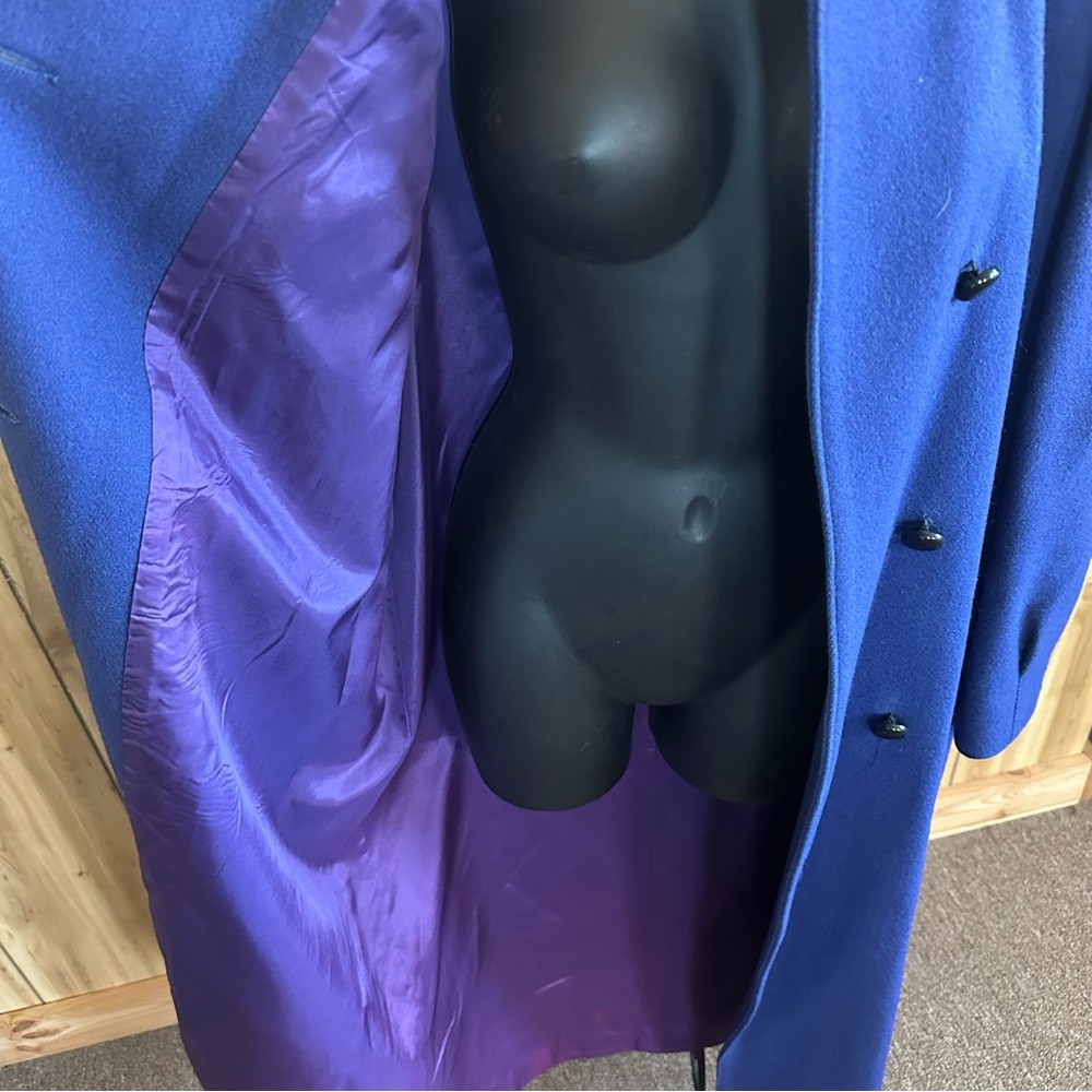 Vtg 80s Beautiful Blue 80% Wool Long Winter Coat/Duster Purple lining USA - Picture 7 of 16